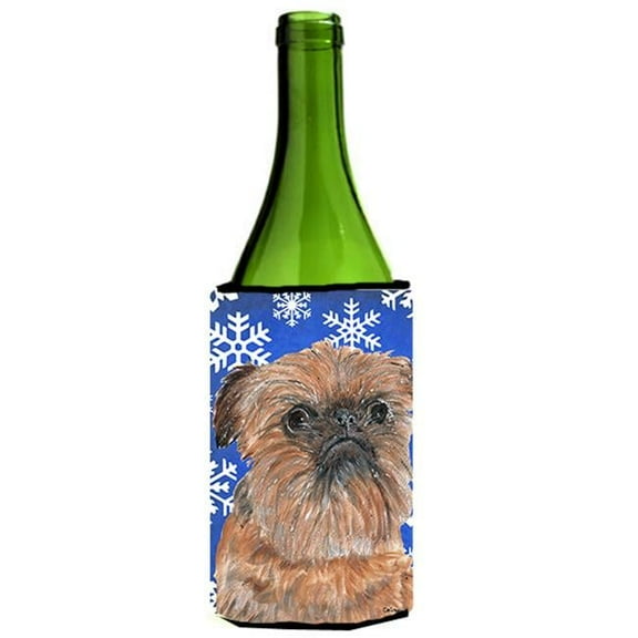 Brussels Griffon Blue Snowflake Winter Wine bottle sleeve Hugger - 24 oz.