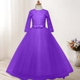 thumbnail image 4 of Pounoo Womens Dresses 3/4 Sleeve Floral Embroidery Bow Waist Tulle Skirt Loose Fit Breathable Stretchy Pullovers Elegant Party Style (Not for Adults) Gift, 4 of 6
