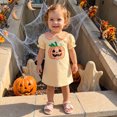 thumbnail image 5 of RUINIXCW Kids Toddler Baby Girl Halloween Dress Outfit Toddler Girls Summer Fall Dress Clothes Pumpkin Embroidery Doll Collar Puff Short Sleeve Dress, 5 of 10