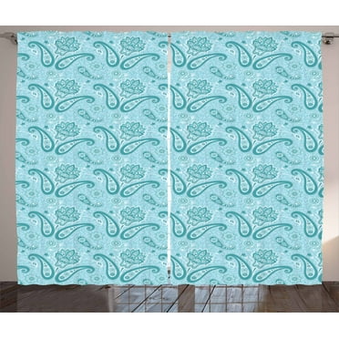 Ambesonne Paisley Curtains 2 Panel Set, Ethnic Hippie Flowers Art, 108" x 90", Pale Blue Teal