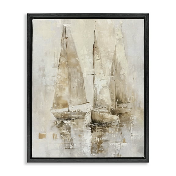 Stupell Industries Neutral Sailing on Sea Nautical & Beach Painting Black Floater Framed Canvas Art Print Wall Art, 17 x 21