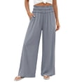 thumbnail image 2 of Noric Women's Cotton Loose-Fit Wide Leg Casual Pants with Elastic Smocked Waist Lounge Street Style Pants, 2 of 9