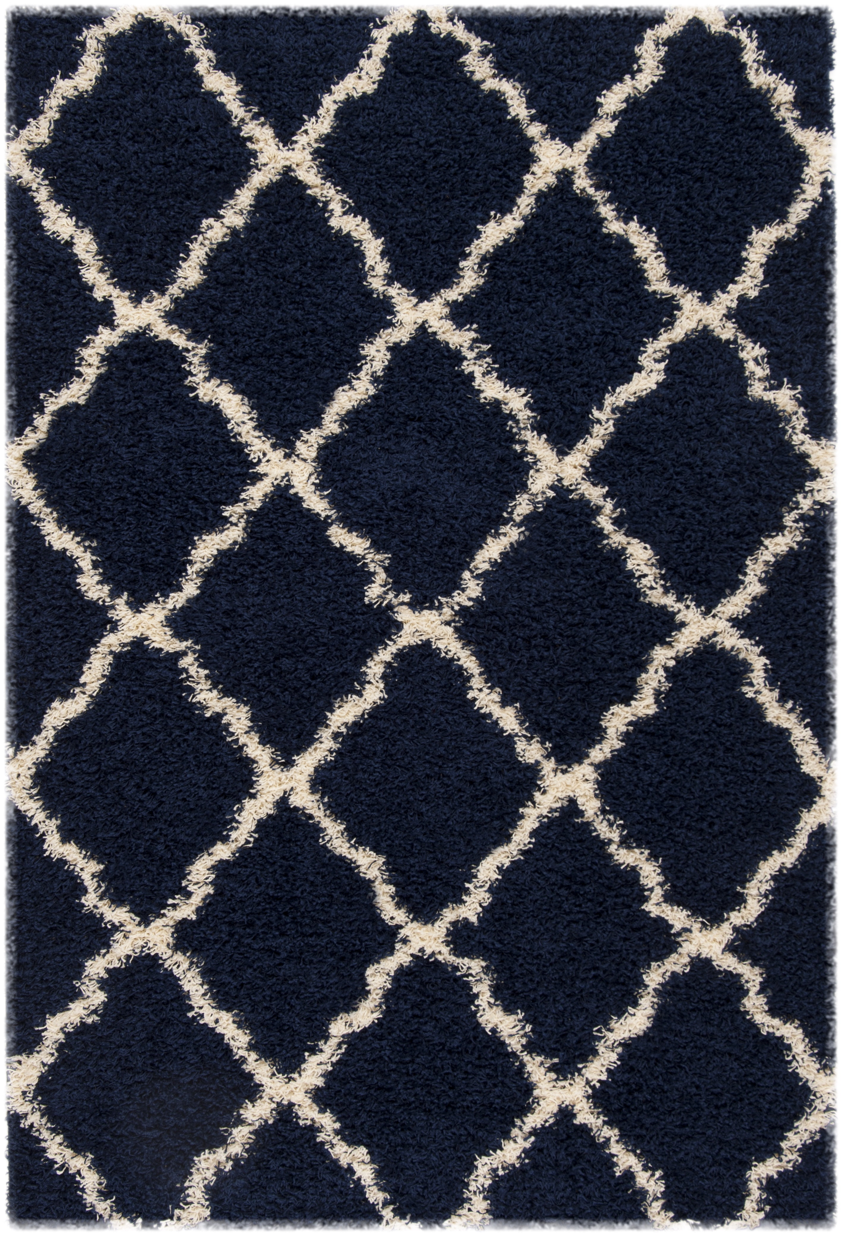 SAFAVIEH Daley Geometric Plush Shag Area Rug, Navy/Ivory, 4' x 6'