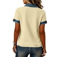 thumbnail image 4 of Shirts for Women Trendy Short Sleeve Button Up Collared Shirt with Denim Collar Waffle Knit Patchwork Polo Shirts, 2XL, 4 of 7