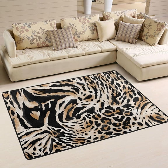 SKYSONIC 36x24in Animal Print Leopard Area Rug, Zebra Tiger Pattern Non-Slip Floor Carpet for Indoor Living Dining Room Bedroom