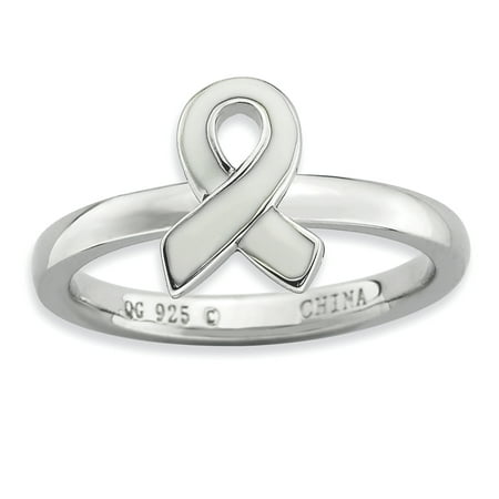 White Enameled Ring Band - 925 Sterling Silver White Enameled Awareness Ribbon Band Ring Size 7.00 Stackable Fine Jewelry Ideal Gifts For Women Gift Set From Heart