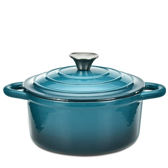 Hamilton Beach Enameled Cast Iron Dutch Oven Navy (3-Quart) | Cream Enamel Coating Dutch Oven Pot with Lid | Cast Iron Dutch Oven with Even Heat Distribution | Easy Grip to Handles & Multipurpose