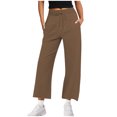 thumbnail image 2 of Makaor Baggy Sweatpants for Women with Pockets Straight Leg Solid Drawstring Loose Trousers with Elastic Waist Coffee L, 2 of 6
