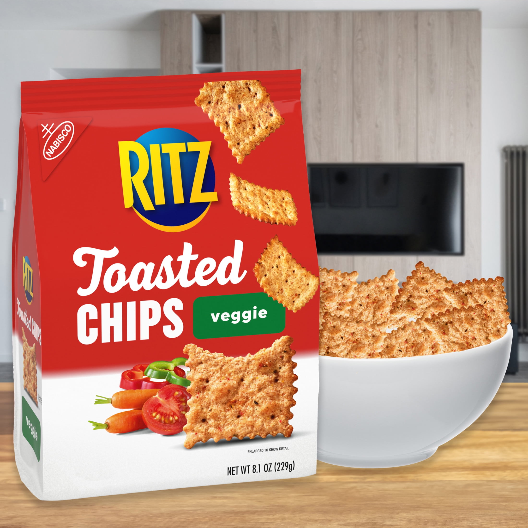 RITZ Toasted Chips Veggie Crackers, Party Snacks, 8.1 oz