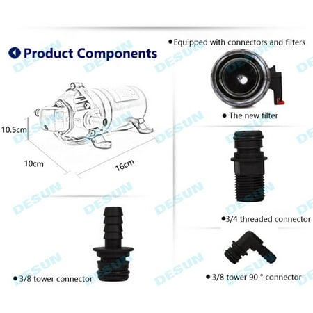 12V DC Fresh Water Pressure Diaphragm Pump with Hose Clamps Self Priming er Pump with Pressure Switch 2.6 L/Min for RV Camper Marine Boat Lawn