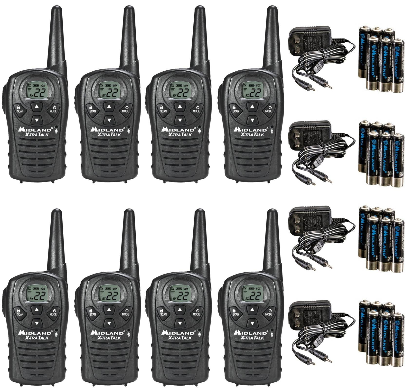 Rechargeable Walkie Talkie 8 PACK LXT118 Midland GMRS 2 Way Radios eVOX