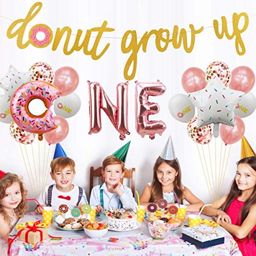 Donut First Birthday Party Decoration Supplies Kit 37pcs 1st Birthday Decorations Including Donut One Foil Balloon Donut Banner Donut Grow Up Banner Cake Topper Swirl Star Foil Latex Balloon Walmart Com