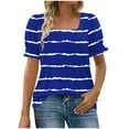 thumbnail image 6 of Shirt for Women Plus Size Short Sleeve Square Neck Stripe Printing Casual Loose T-shirt Blue XXL, 6 of 6