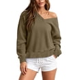 thumbnail image 2 of VBVC Women's Off Shoulder Long Sleeve Sweatshirt , Ladies' Loose Fit V Neck Pullover , Fall Winter Athletic Tops For Women, S-2XL, 2 of 8
