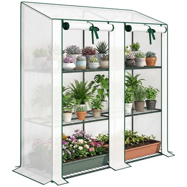 Outsunny Mini Serre avec 3 Niveaux 6 Tablettes Serre Portable, Blanc