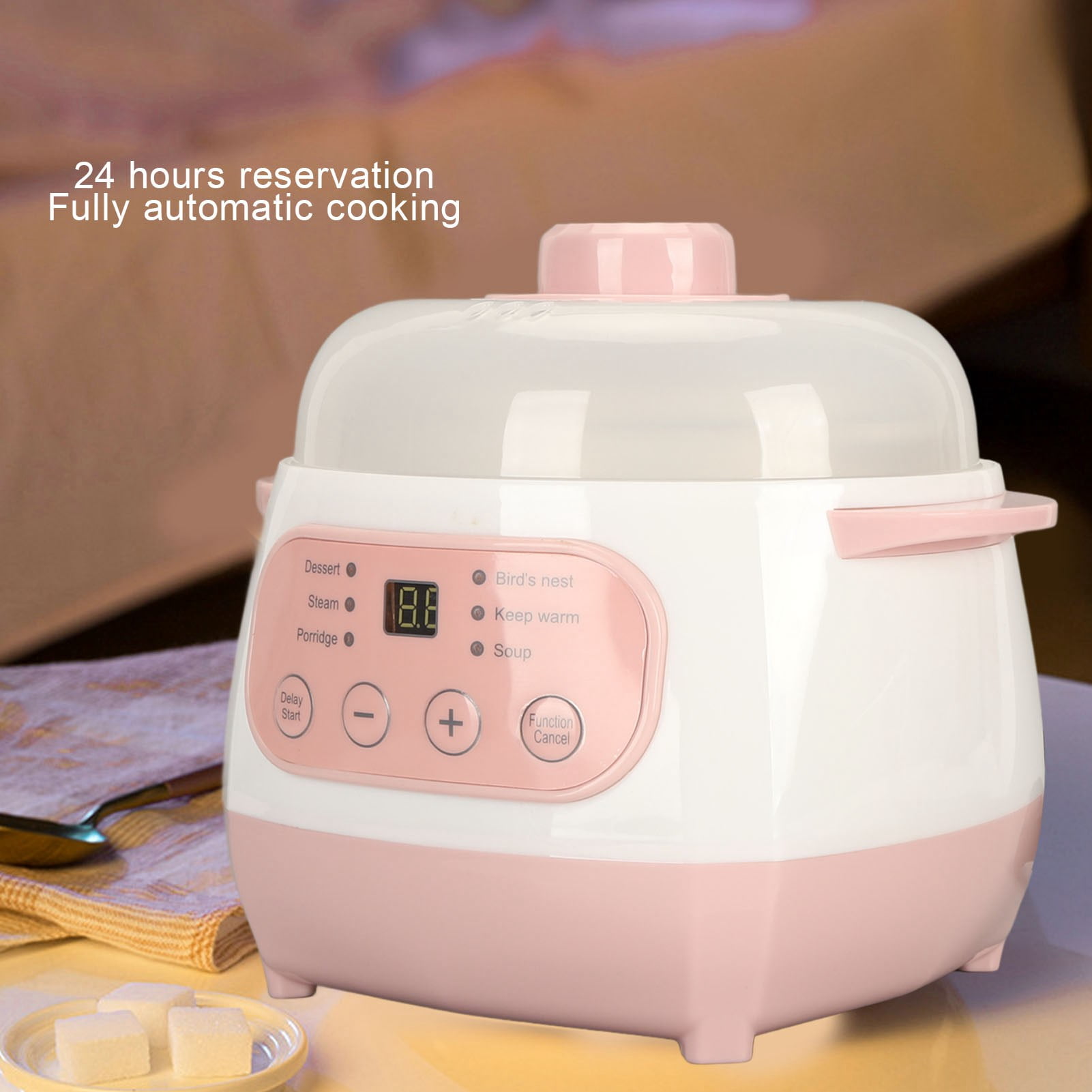 Electric Stew Pot 1L 200W Anti Dry Burn Safe Intelligent Ceramic Cooker for Porridge Rice Soup US Plug 110V