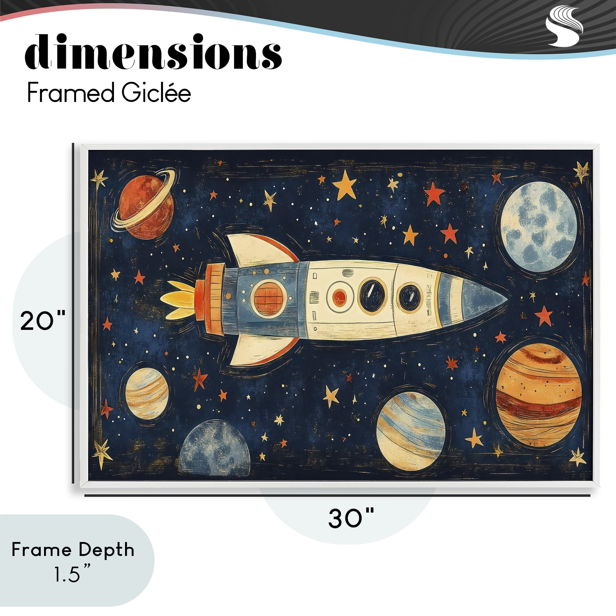 Stupell Industries Retro Rocket & Planets White Framed Giclee Art, design by Creative Studio