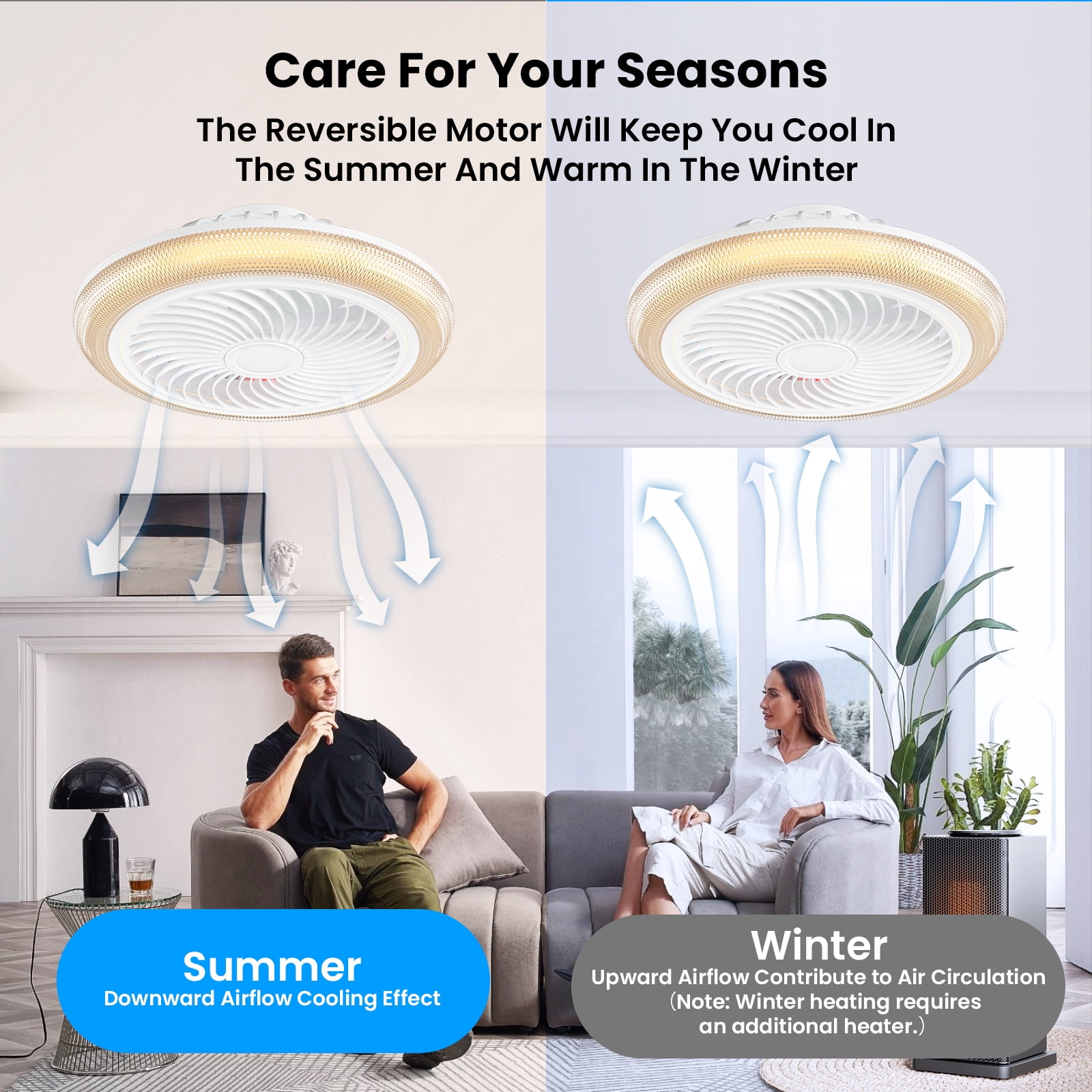 BLITZWILL 18" Ceiling Fan with Lights, With RGB Back Ambient Light,Remote & APP Control,Dimmable Color Temperature and 6 Wind Speeds & Timing,Bladeless Enclosed Ceiling Fans