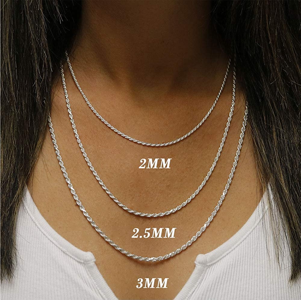 925 Sterling Silver 2MM 2.5MM 3MM Rope 