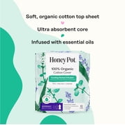 Honey Pot 100% Organic Cotton Cover Cooling Herbal Infusion Overnight Pads, 12 Count