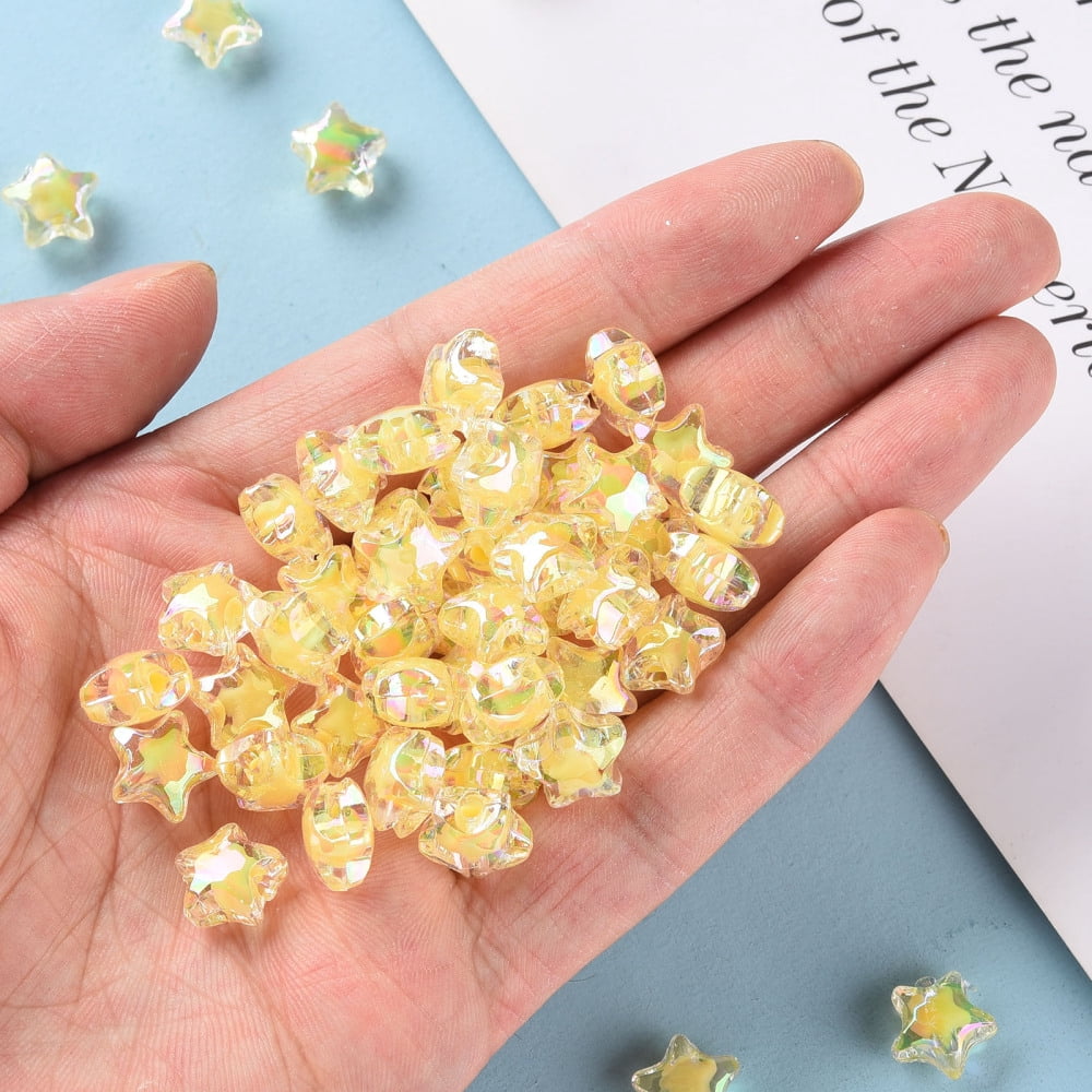 500g Transparent Acrylic Beads Bead in Bead AB Color Faceted Star Yellow 10.5x11x7mm Hole: 2mm about 1280pcs/500g
