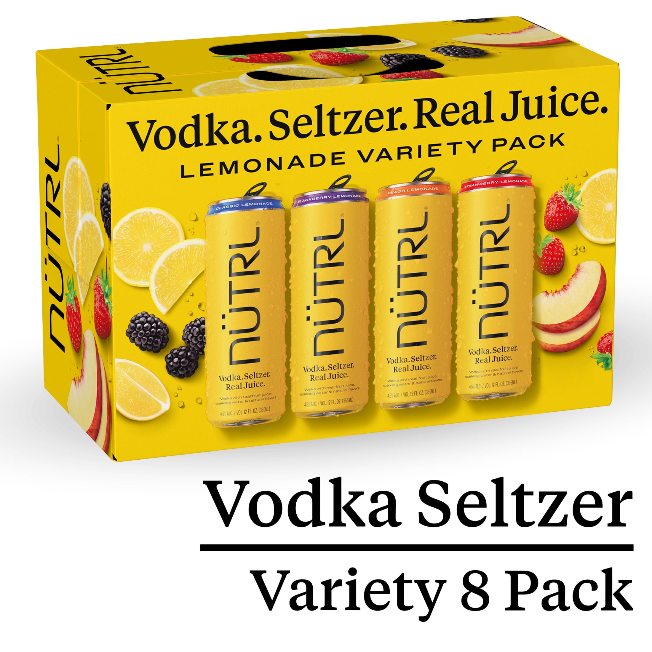 NUTRL Vodka Hard Seltzer, Lemonade Variety Pack, Gluten Free, 8 Pack
