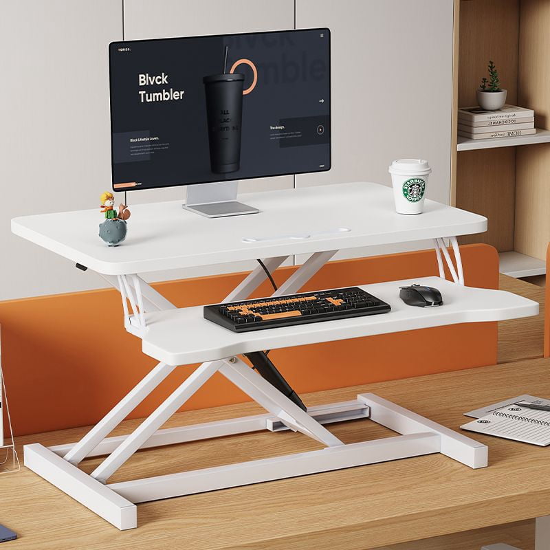 32 Inch Height Adjustable Standing Desk Converter Sit to Stand Riser Dual Monitor Workstation with Keyboard Tray, White