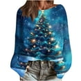thumbnail image 6 of yardsong Imitation Knit Santa Sweaters for Women - Boat Neck Long Sleeve Christmas Holiday Ugly Reindeer Graphic Pullover Top Blue,XL, 6 of 6