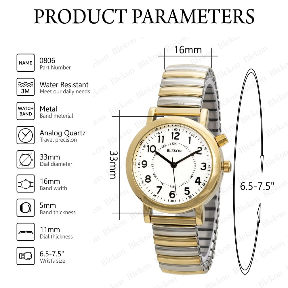 Blekon Original Light Up Dial Watch for Ladies 33mm Case Push Button Glossy Expansion Band - Analog Watch with Glow in The Dark Dial, Ideal for Everyday and Party Wear