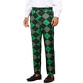 thumbnail image 4 of INSPIRE CHIC Men's Pant Diamond Plaid Pattern Regular Fit Color Block Suit Trousers 32 Green Black, 4 of 6