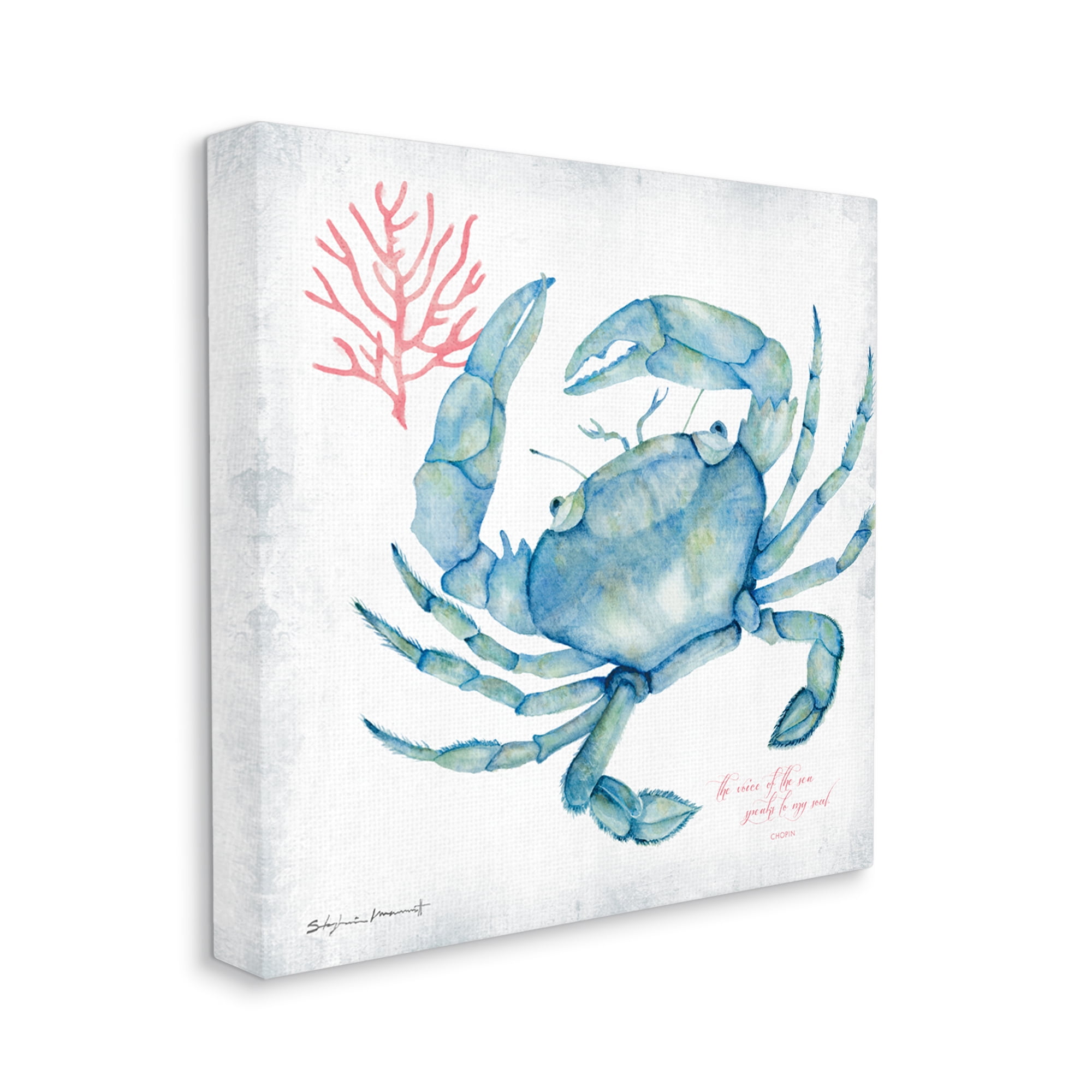 Stupell Industries Voice of Sea Quote Blue Crab Red Coral, 30 x 30, Design by Stephanie Workman Marrott