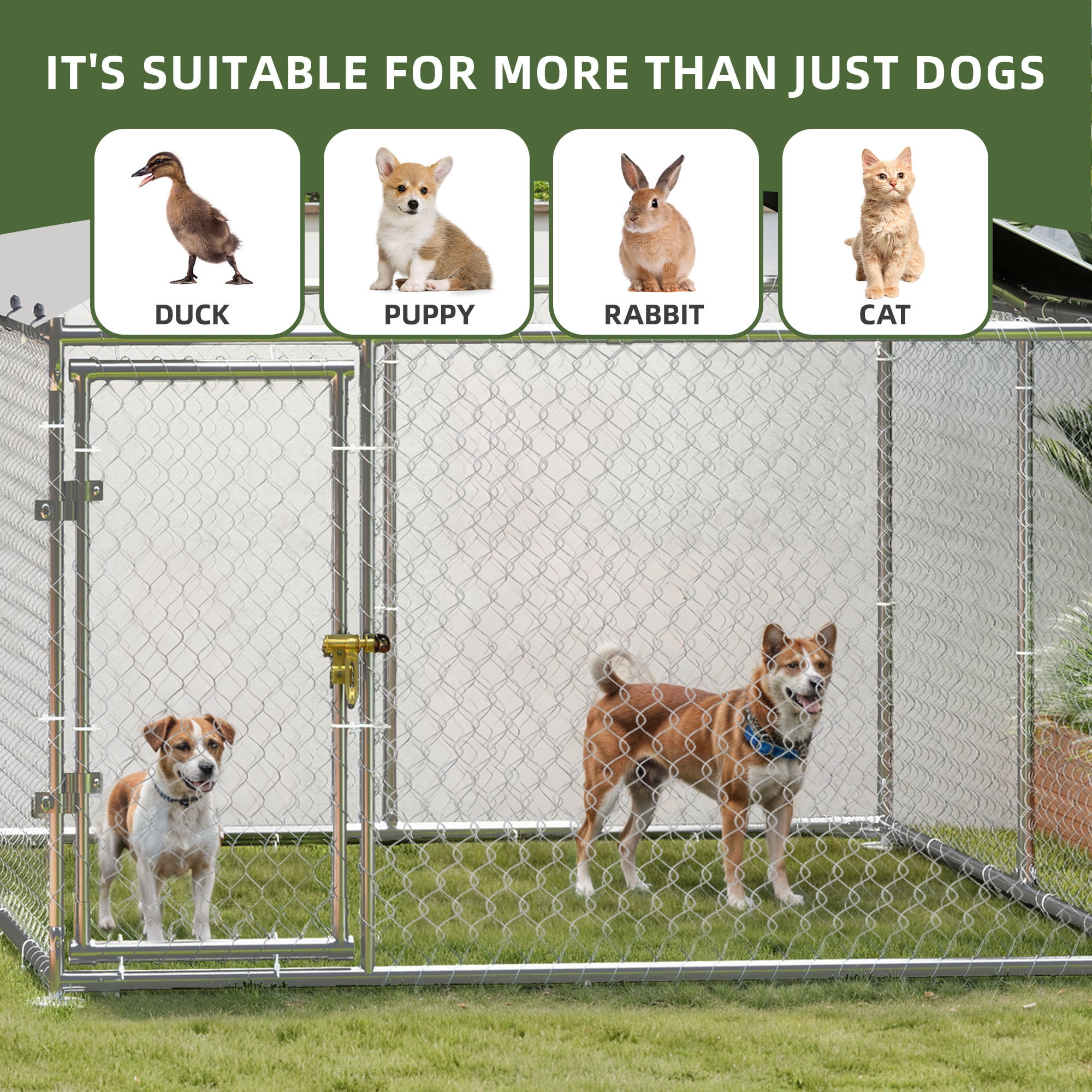 Uforic 10'x10' Outdoor Dog Kennel with Metal Dog Gate, Outdoor Dog Enclosure with Roof, Heavy Duty Dog Kennel for Backyard Farm