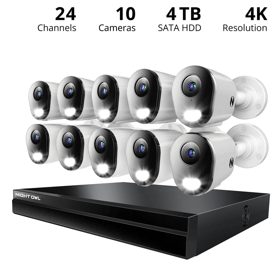 Night Owl Ethernet 24 Channel 4TB NVR Security System and 10 Wired IP 4K Resolution Cameras