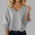 thumbnail image 2 of Sweater for Women Soft Oversized V Neck Solid Color Casual Pullover Sweaters Loose Knit Long Sleeve Shirts Top, 2 of 5