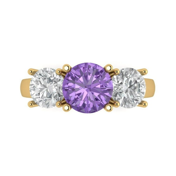 Clara Pucci 14K Yellow Gold 3ct Alexandrite Three-Stone Ring for Women
