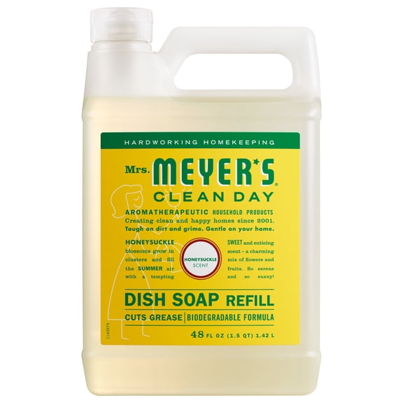 Mrs. Meyer's Clean Day Liquid Dish Soap Refill, Honeysuckle Scent, 48 Fl Oz Bottle