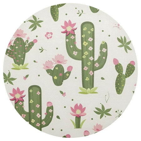 

Ryvnso Cactus and Pink Flowers Round Plate Mats Dining Table Placemat 1 Piece for Holiday Decoration