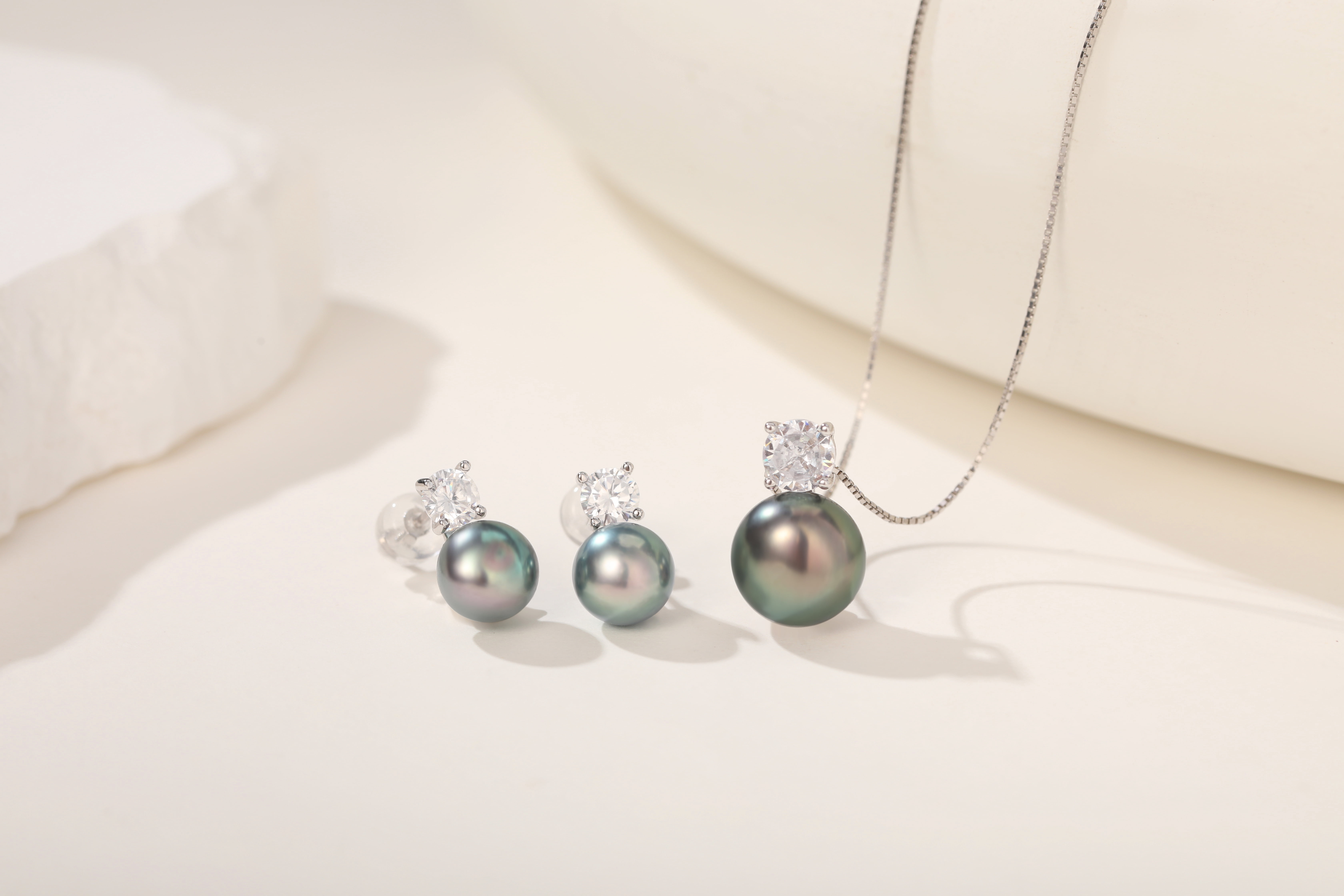 BAMIKI 8-10mm Black Cultured Pearl Earrings and Necklace Set for Women, 925 Sterling Silver Jewelry, Hypoallergenic Gift