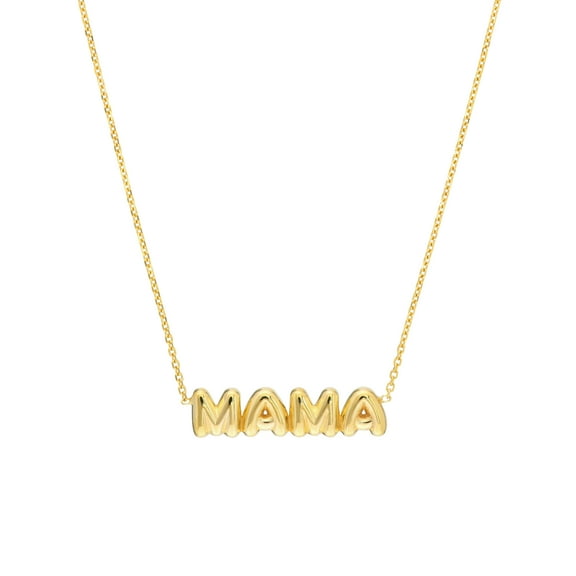 Honey Crush Real 14K Yellow Gold Puffed Mama Necklace (24x6.4mm, 16-18in)