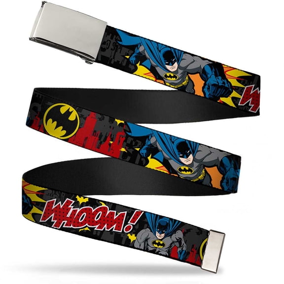 Adjustable Belt, Clamp Buckle, Cut-to-Fit, Batman In Action Whoom Red Skyline
