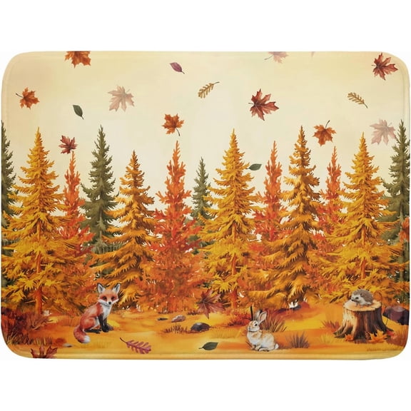 Autumn Forest Dish Drying Mat - Welcome Fall Fox Drying Pad for Counter Wildlife Dish Drainer Mat Cabin Animal Kitchen Accessories 18 X 24 Inch
