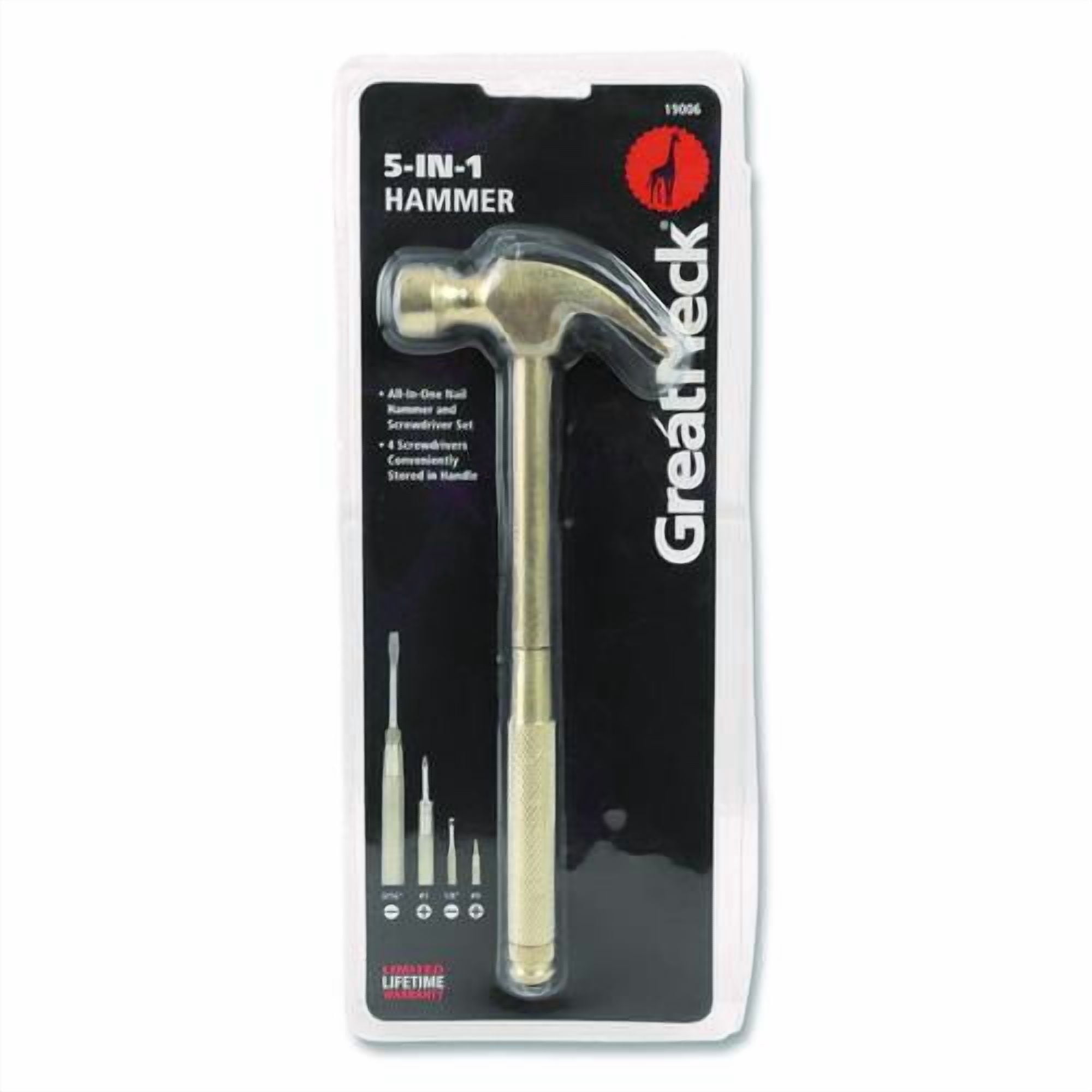 5-in-1 Carpenter's Hammer with Nesting Handle Containing Four Screwdrivers, 6.5" Long Gold Handle | Bundle of 5