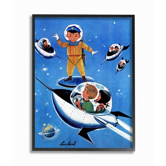 The Kids Room by Stupell Space Adventure Cartoon Blue Yellow Kids Nursery Painting Framed Wall Art by The Saturday Evening Post