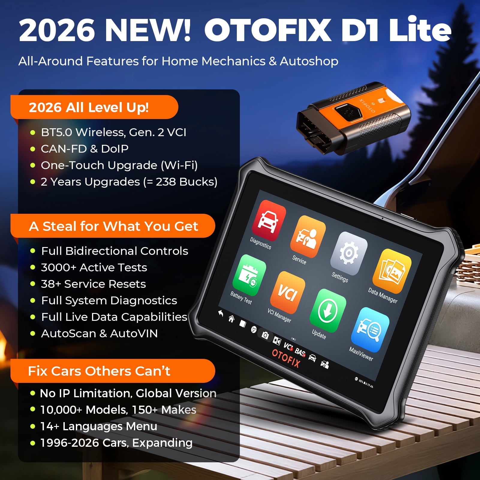 OTOFIX D1 Lite 7" Bidirectional Scan Tool with 2-Year Updates, Newest All System Automotive Diagnostic Scanner, 38+ Reset Services