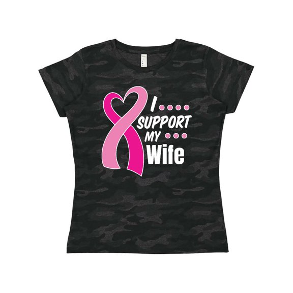 Inktastic Breast Cancer Awareness I Support My Wife with Pink Ribbon Women's T-Shirt