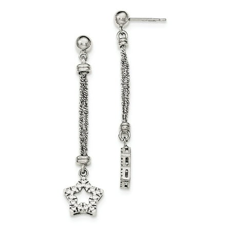 Strand Zirconia Earrings - Sterling Silver Cubic Zirconia Star 2 Strand Sparkle-Cut Post Dangle Earrings