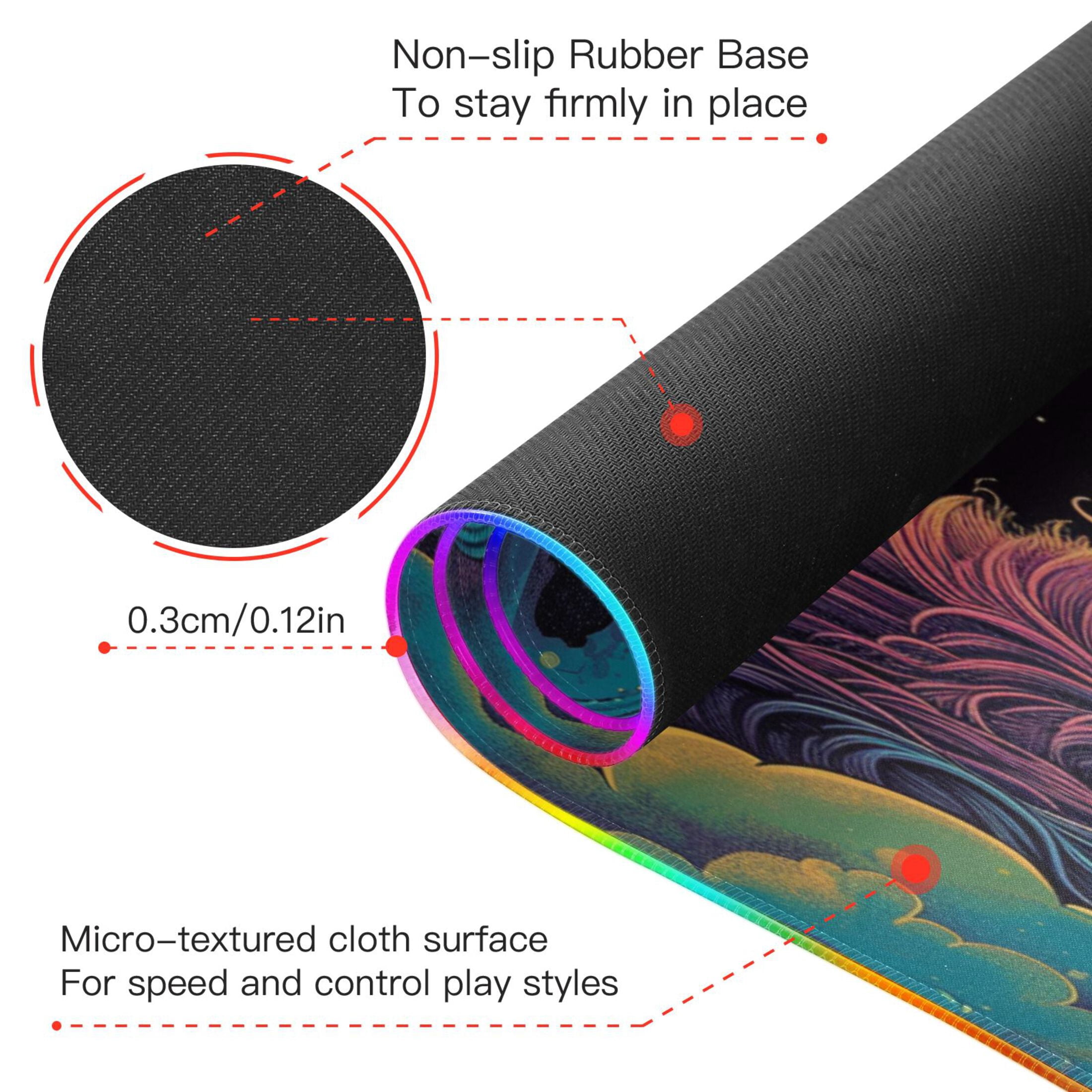 Large RGB Gaming Mouse Pad Led Glowing Mousepad Non-Slip Rubber Base 13 Light Modes 31.5x11.8 Cat Space Rainbow Planet