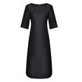 thumbnail image 3 of MSJUHEG Long Sleeve Dress Black Dress Fashion Women Solid Color Cotton And Linen Long Sleeve O-Neck Fold Casual Dress Fall Dress Black 5Xl, 3 of 9