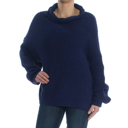 Ribbed Cowl - FREE PEOPLE Womens Blue Ribbed Dolman Sleeve Cowl Neck Sweater Size: XS
