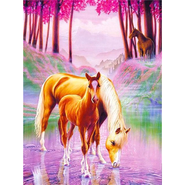 CHENISTORY-pintura de diamante 5D con Marco, paisaje rosa, unicornio, caballo, punto de cruz, manualidades, bordado de mosaico, regalo, decoración del hogar